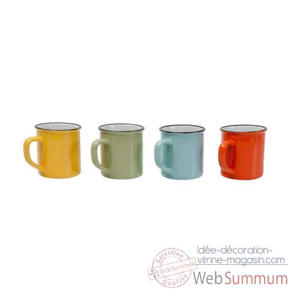Lot de 24 mugs vintage \\\"jaune - vert - bleu - orange antique\\\" Antic Line -SEB11641