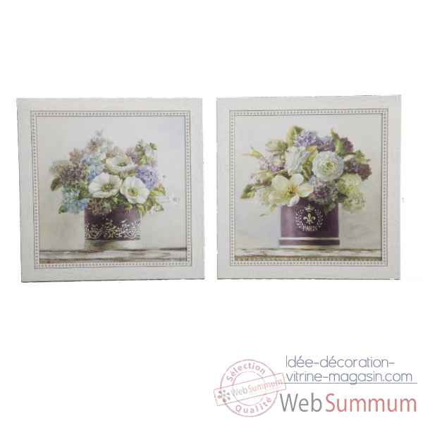 Set 2 tableaux \"fond violet fleurs\" Antic Line -SEB12490