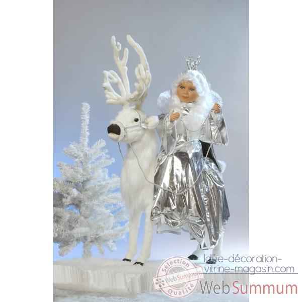 Automate - reine des neiges sur un renne blanc Automate Decoration Noel 678