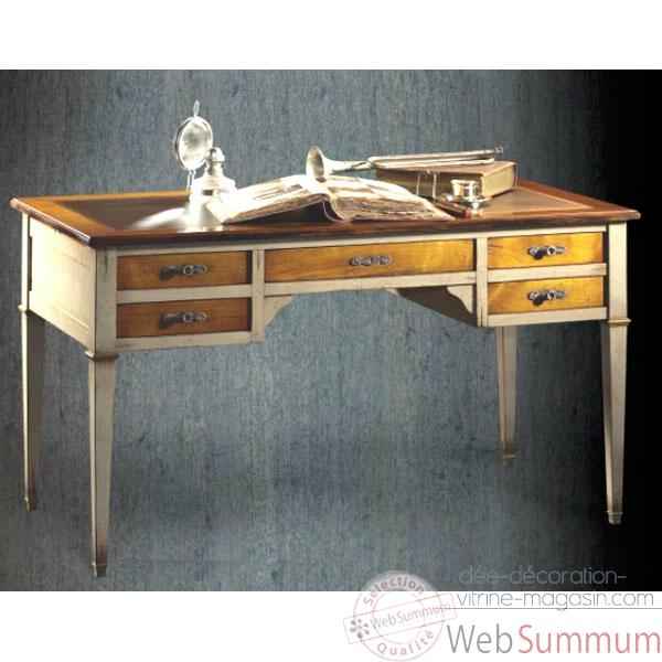 Bureau Directoire (5 tiroirs, 2 tirettes) epoque 18eme, avec patine, dessus cuir - 140 x 78 x 70 cm - DI-003Apc