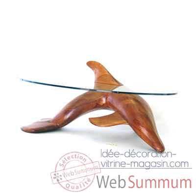 Table basse le dauphin 125 cm en feuillus verre trempe, bord poli Lasterne -MDA125-F