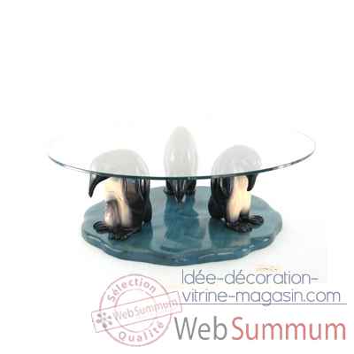 Table basse le trio de pingouins en resineux verre trempe, bord poli 80 cm Lasterne -MPI085-80