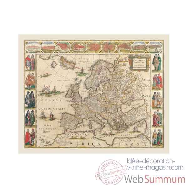 Carte de l\\\'europe en parchemin vieilli Zoffoli -Art.3351