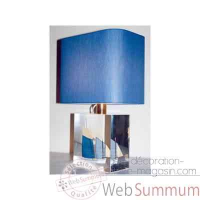 Petite Lampe Rectangle Lougre Blanc & Bleu Abat-jour Rectangle Bleu Foncé-107