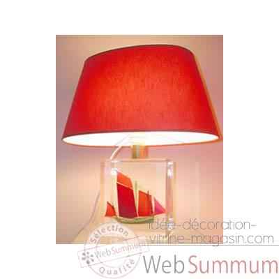 Petite Lampe Chaloupe Rouge & Vert Abat-jour Ovale Rouge-87