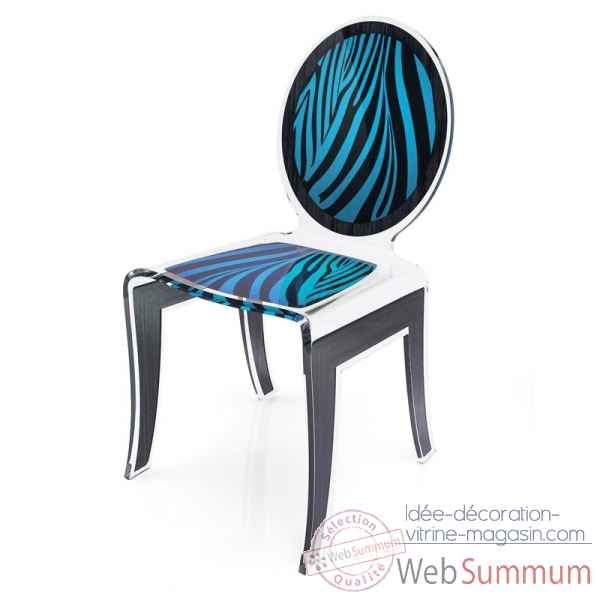 Chaise wild zebre bleu acrila -cwzble