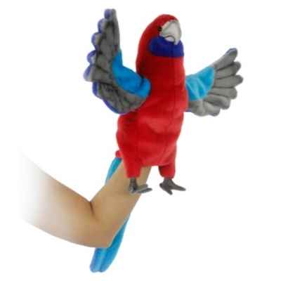 marionnette a main peluche realiste oiseau rosella rouge -7350