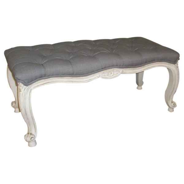 Banquette assise tissus gris - blanc patine Antic Line -CD230