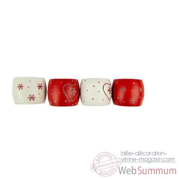 Lot de 12 ronds de serviettes blancs et rouges - flocons Antic Line -DEC9699