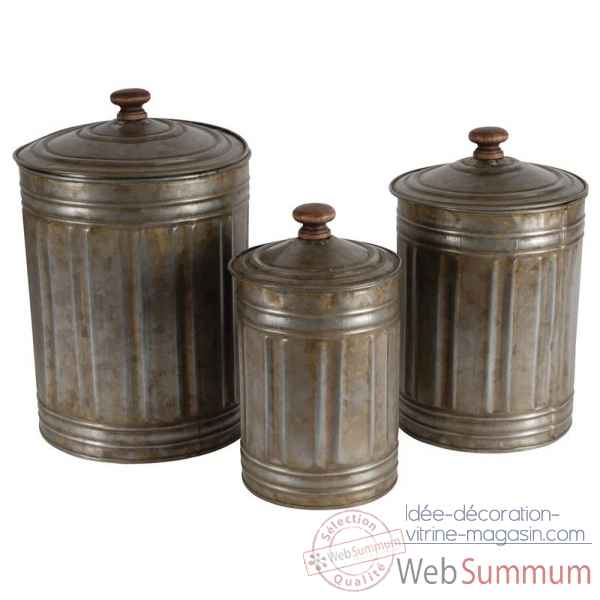 Set 3 pots avec couvercle couleur zinc Antic Line -Dec7753