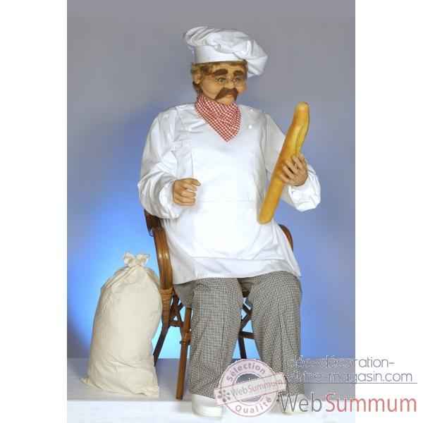 Automate - boulanger parlant sur un tabouret Automate Decoration Noel 408-DS