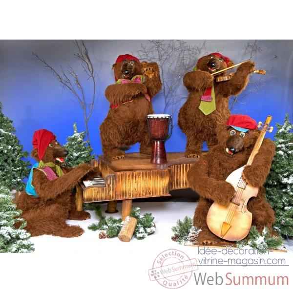 Automate - orchestre d'ours bruns (4 personnages) Automate Decoration Noel 395
