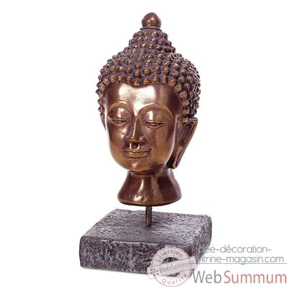 Sculpture-Modèle Buddha Head, surface aluminium et fer-bs3139alu/iro