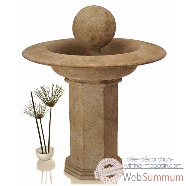 Fontaine-Modèle Carva Ball Fountain on Octagonal Pedestal, surface granite-bs4066gry