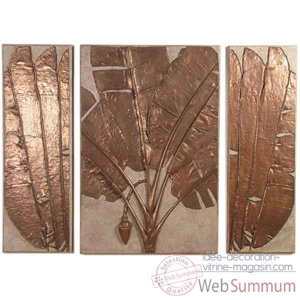 Video Decoration murale Banana Leaf Wall Plaque Triptych, granite combines et bronze -bs4117gry -nb