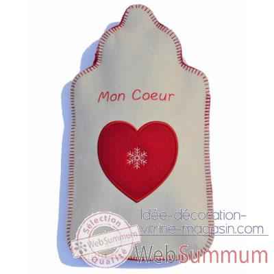Bouillotte Coeur flocon ecru rouge - cfra0106