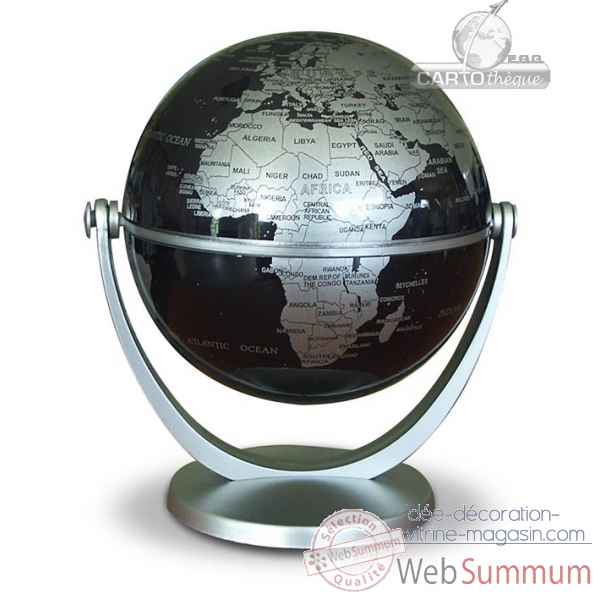 Globe 10 cm tournant noir cartographie politique argent cartothque egg -CAEGL10NOI