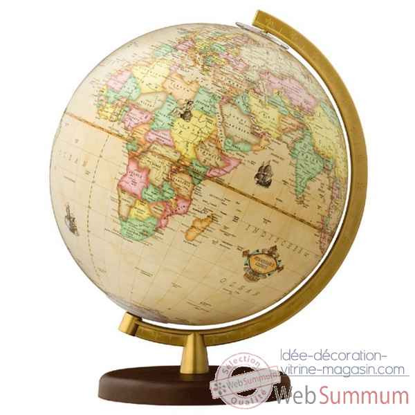Globe 30 cm antique pied plastique dore columbus -CO603013
