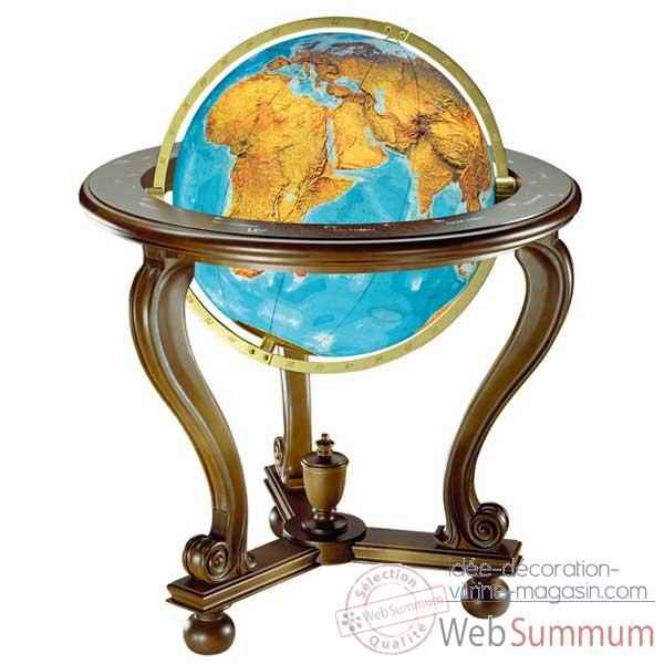 Cartotheque EGG-Globe Ligne Prestige lumineux, sphere 51 cm Duo en verre de cristal, pied corbeil noyer-CO205150