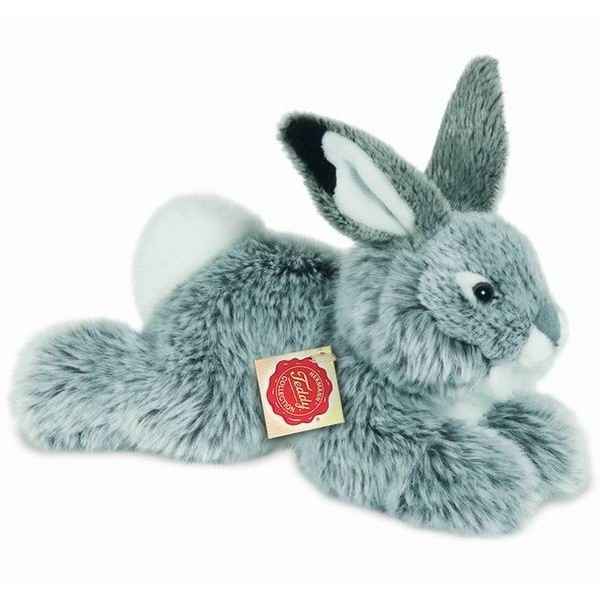 Peluche Lapin couche gris Hermann Teddy collection 28cm 93753 1