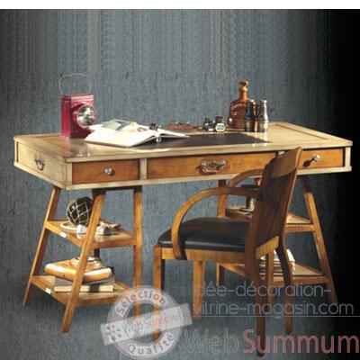 Table de timonier, avec patine, epoque 19eme, dessus cuir - 140 x 78 x 70 cm - CO-083