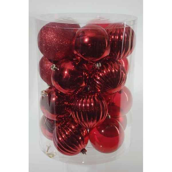 20 boules en plastique 100 mm rouge noël Kaemingk -23043