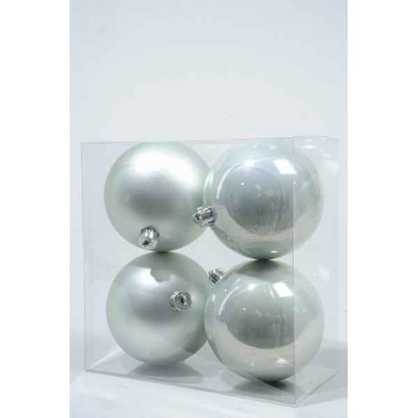 Boules plastique uni brill-mat 100 mm menthe blanche Kaemingk -22220