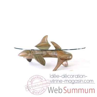 Table basse le requin en feuillus verre trempe, bord poli Lasterne -MRE105-F