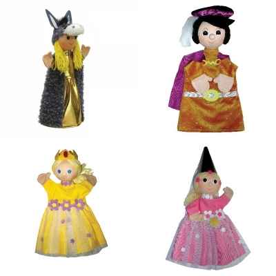 Lot 4 marionnettes tissus a gaine Le prince et la princesse Peau D\'ane -LWS-472