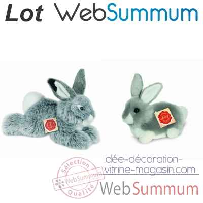 Lot 2 peluches lapin gris -LWS-389