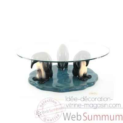 Table basse - Le trio de pingouins en Pin - 100 cm x 40 cm - verre trempé, bord poli ép. 1,2 cm - LAST-MPI085-P - V1000-12
