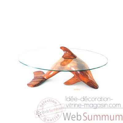 Table basse Le dauphin 95 cm en bois de Rauli - verre trempé, bord poli - LAST-MDA95-R - VI200-600-10