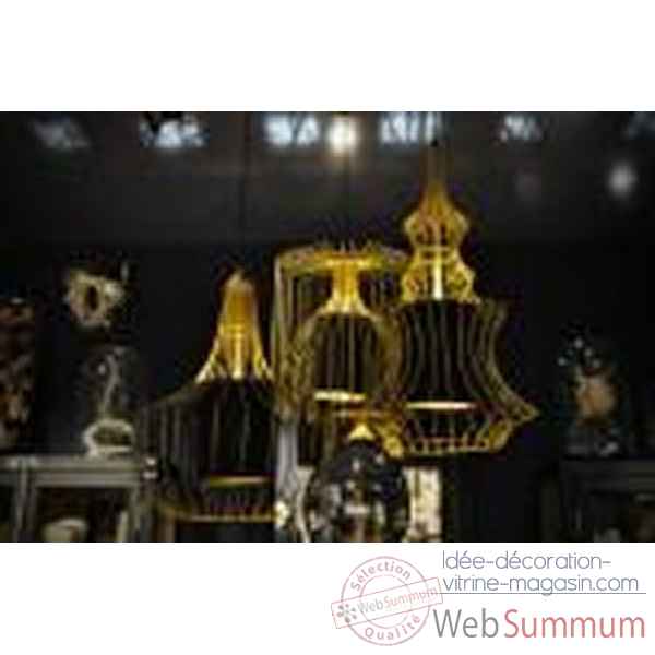 Lustre cage doree forme 3 (lanterne) Objet de Curiosite -LU138
