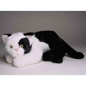 Peluche allongee chat noir et blanc 25 cm Piutre -2344