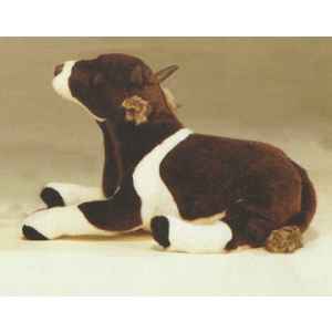Peluche allongee vache marron et blanche 55 cm Piutre -2669