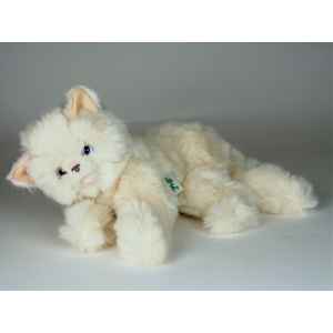 Peluche couchee chat beige 35 cm Piutre -2440