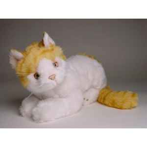 Peluche allongee chat blanc et roux 30 cm Piutre -2339