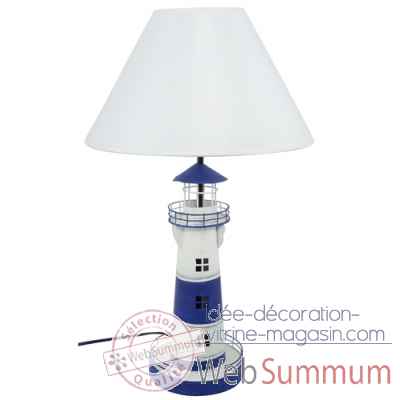 Lampe phare en mtal, bleu et blc, h. 56 cm -2931