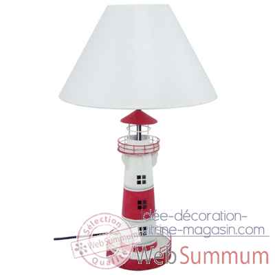 Lampe phare en metal, rouge et blc, h. 56 cm -2932