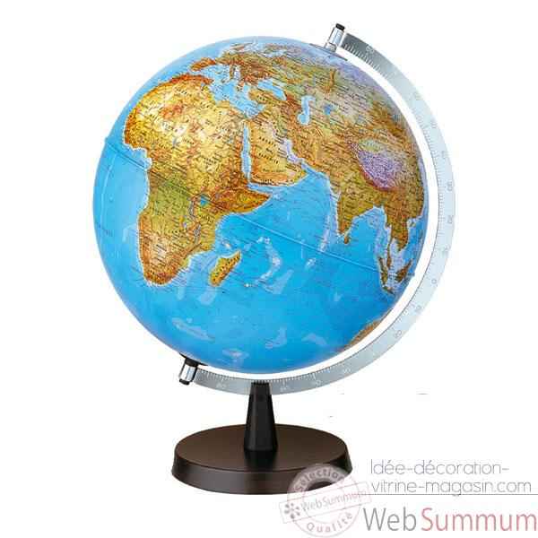 Globe de bureau Aqua B - Globe geographique lumineux - Cartographie double effet : physique eteint, politique allume - diam 30 cm - hauteur 42 cm