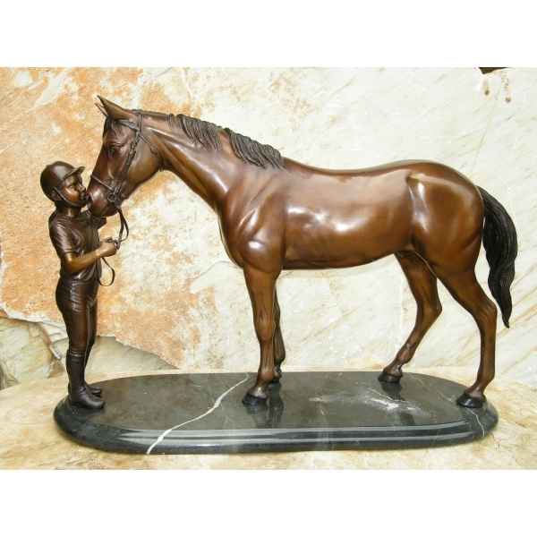 Statuette bronze cavaliere fille et cheval sur base en marbre -AN1018BR-B
