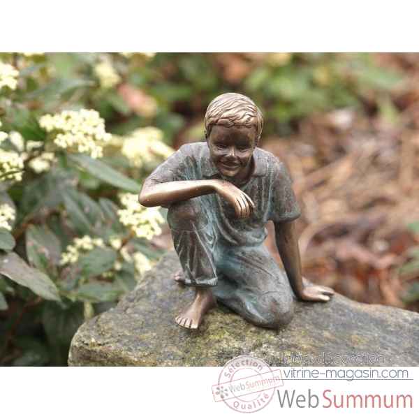 Sculpture garcon assis en bronze thermobrass -an1980brw-v