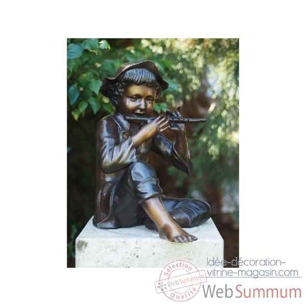 Sculpture garcon avec flute en bronze thermobrass -b57670