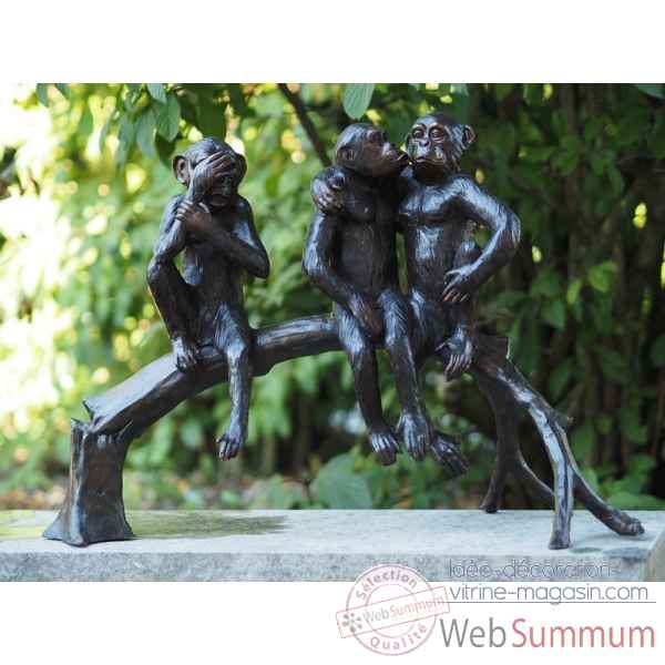 Sculpture 3 singes sur branche en bronze thermobrass -b94254