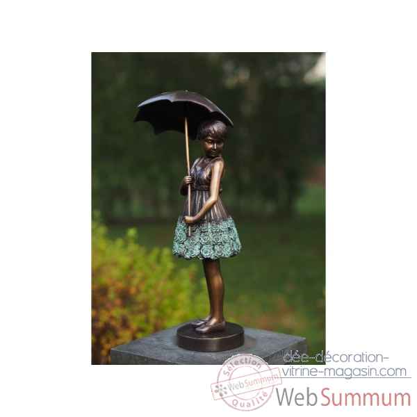 Statue en bronze fille avec parapluie thermobrass -an1279br-v